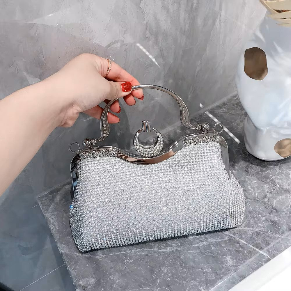 ZYB137 Glamorous Rhinestone Clutch with Metal Handle