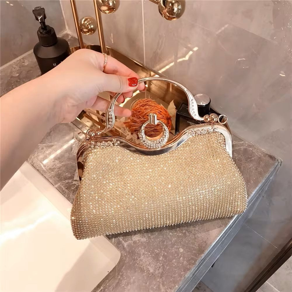 ZYB137 Glamorous Rhinestone Clutch with Metal Handle