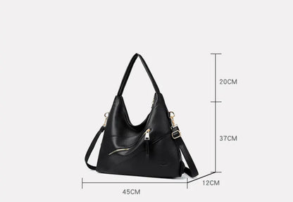 ZYB166 Versatile Black Leather Shoulder Bag with Zipper Detail