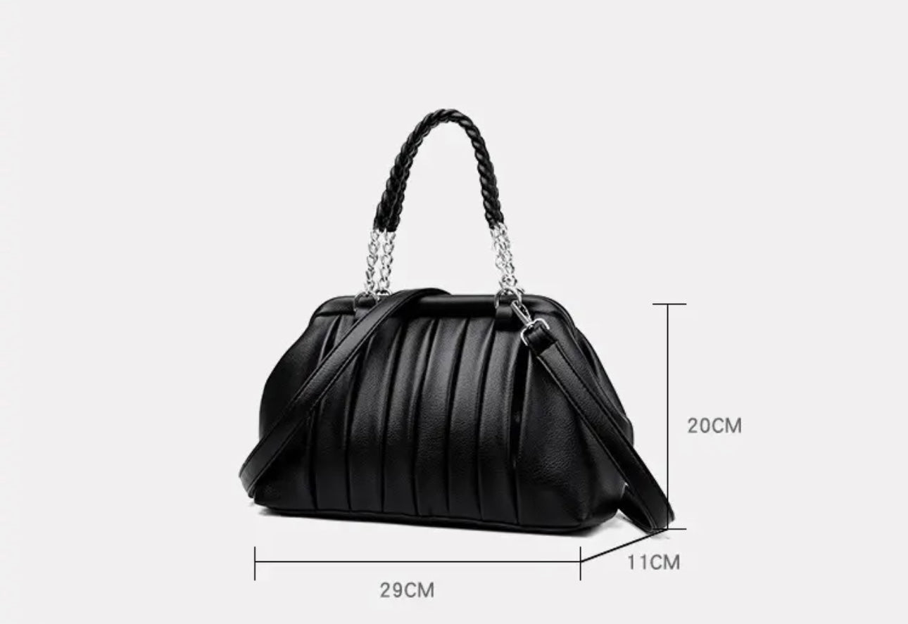 ZYB124 Stylish Pleated Leather Handbag with Chain Accent