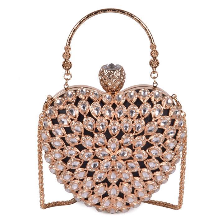 ZYB049 Romantic and Glamorous: Heart-Shaped Crystal Clutch